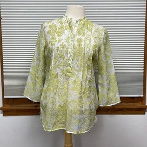Chico’s Green Floral Print Sheer 3/4 Sleeve Blouse Size Small